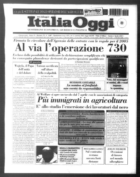 Italia oggi : quotidiano di economia finanza e politica